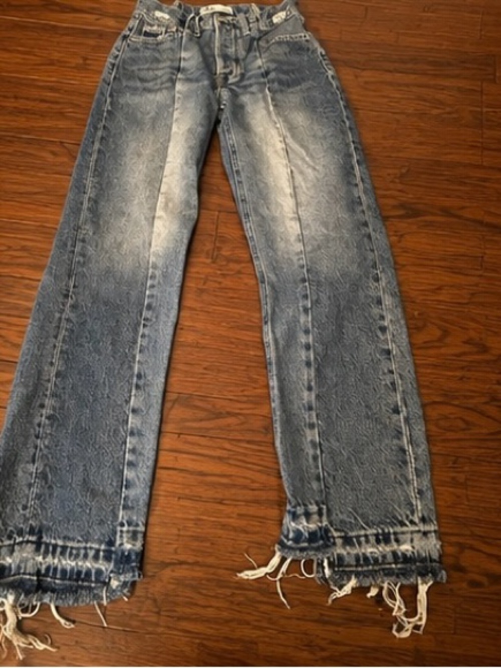 Zara Men's Washed Blue Bootcut Jeans with Frayed Hem